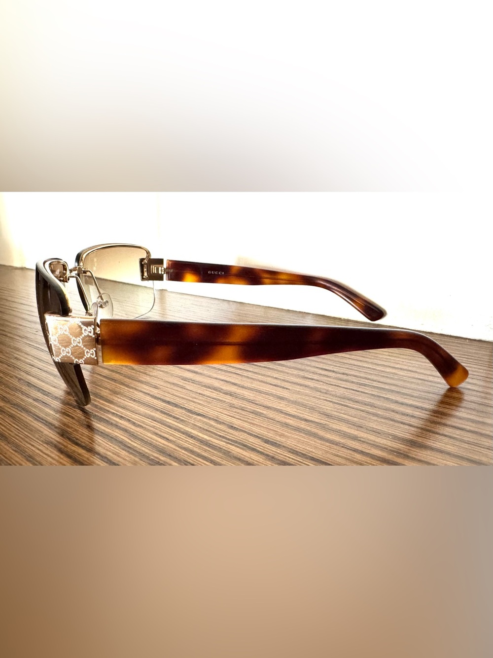 GUCCI Vintage GG 1798/S Rimless Sunglasses Tortoise Gold Y2K - Picture 5 of 10